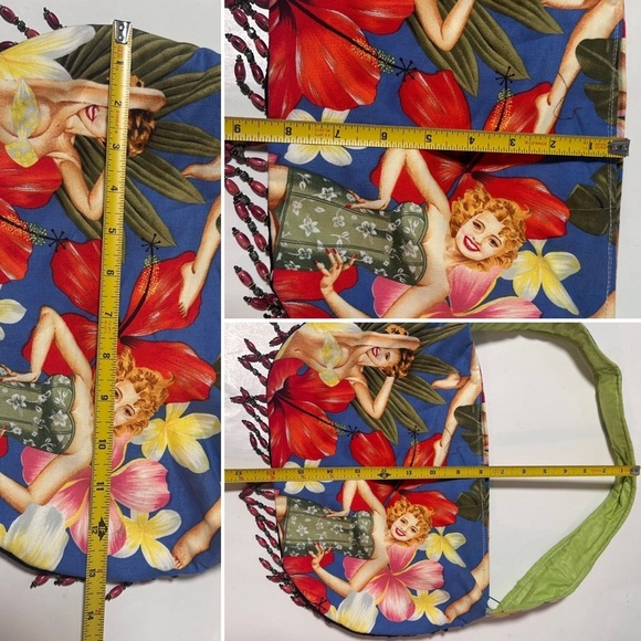Handmade Hawaiian Aloha Pinup Girl Floral Purse Vintage Beaded Shoulder Bag - Picture 16 of 16